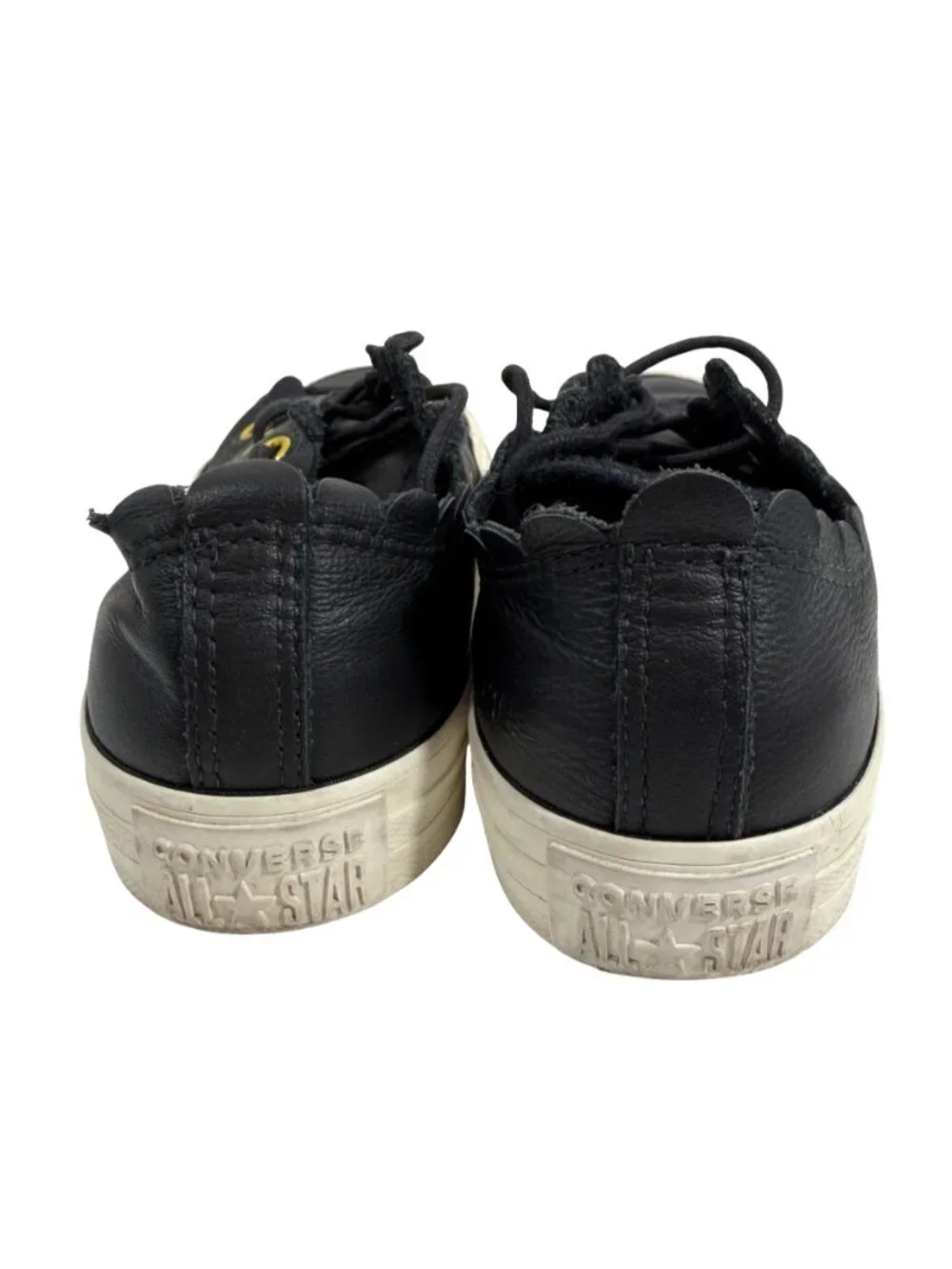 CONVERSE Chuck Taylor Black Leather Low Sneakers "Frilly Thrills" Women's Sz 5 - Picture 5 of 10